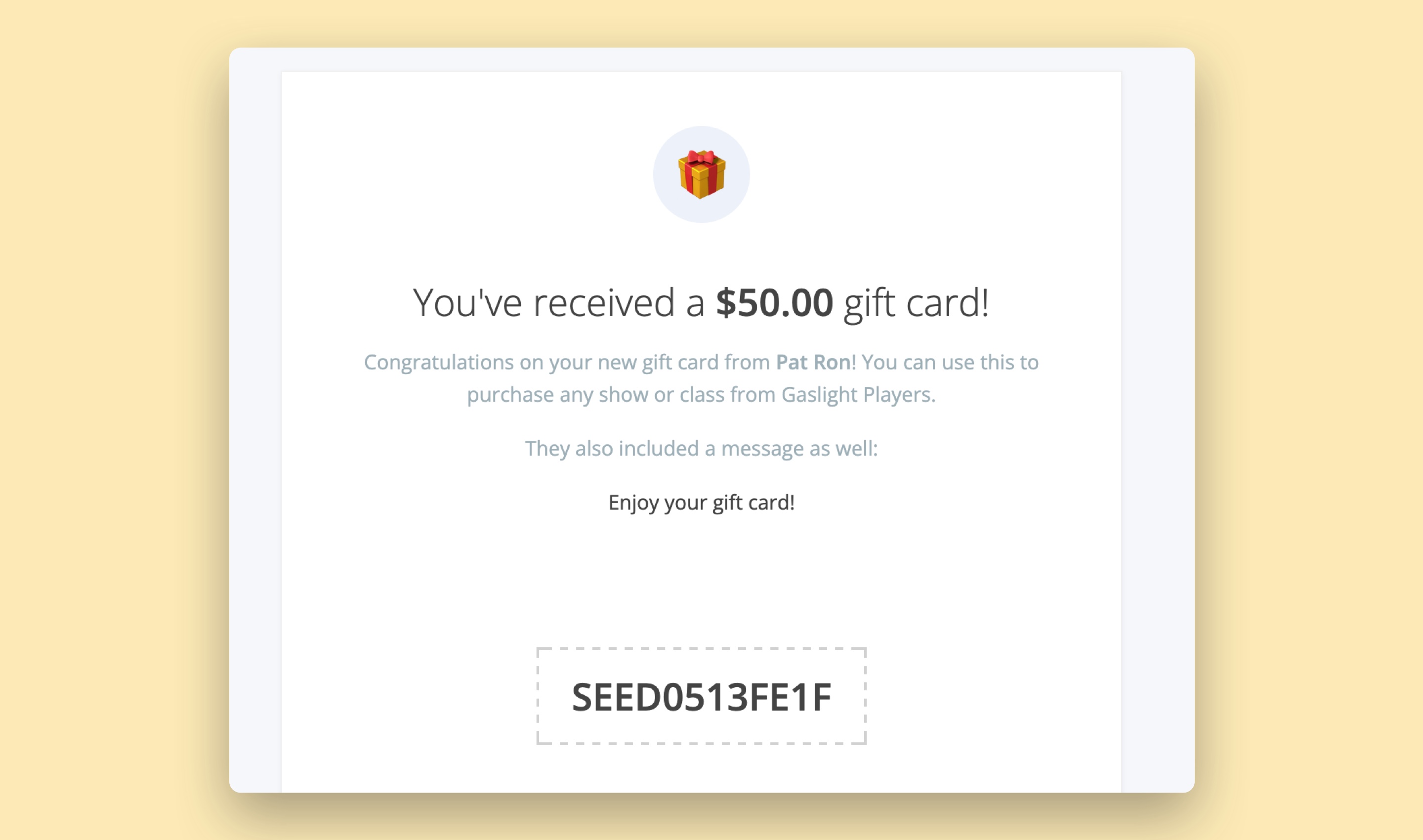 A gift card email