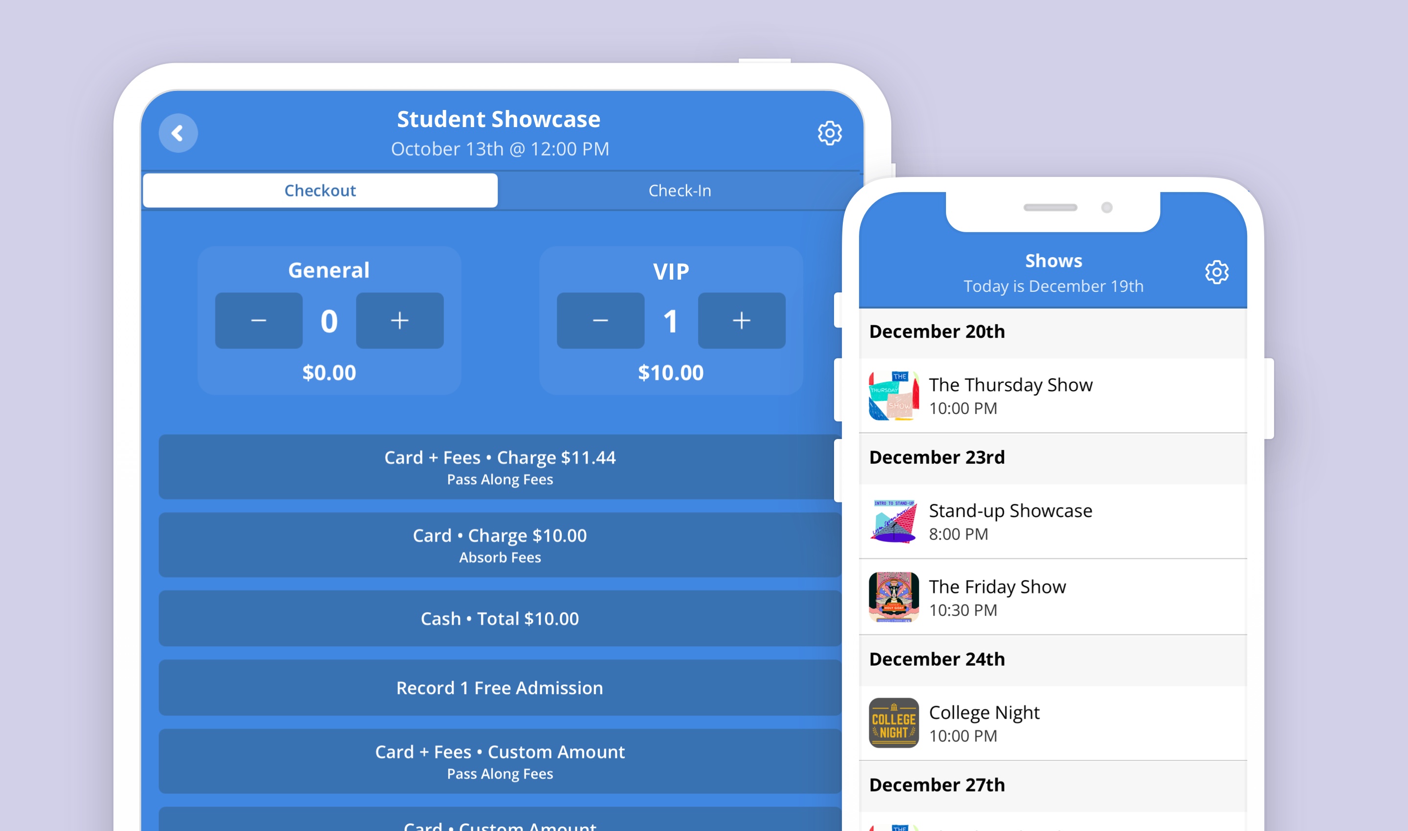 A tablet and phone showing the POS apps for CrowdWork
